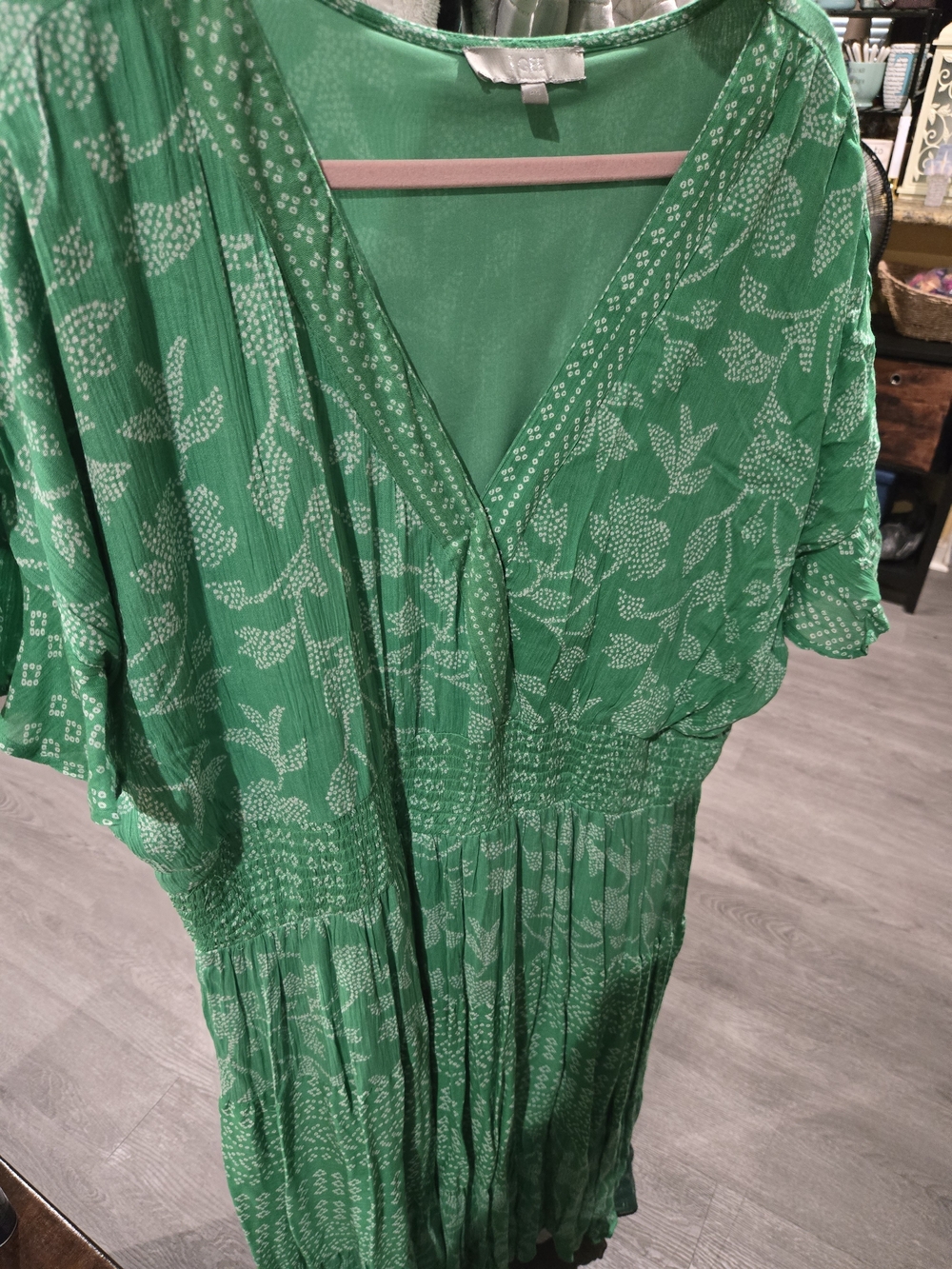 Green V-Neck Floral Print Midi Dress